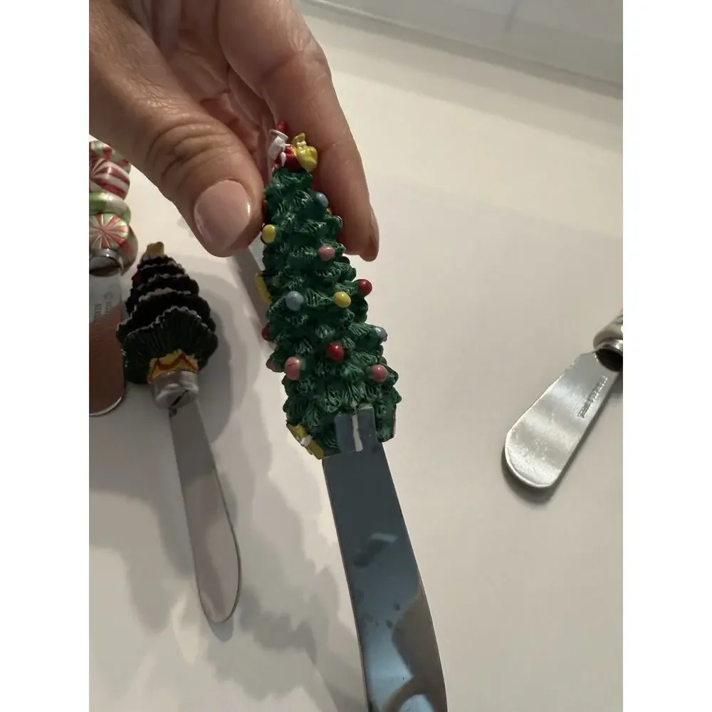 Boston Warehouse Christmas Resin Handle Cheese Spreaders Set of 6 Santa Snowman